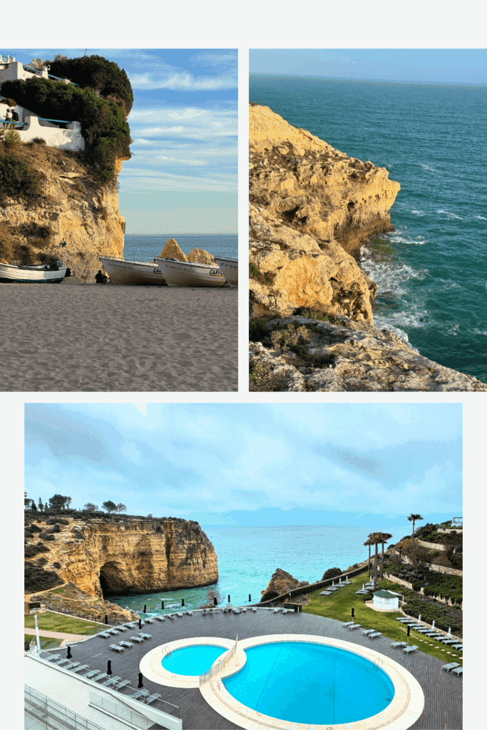 Cliffs against the Atlantic Ocean in Algarve, Portugal